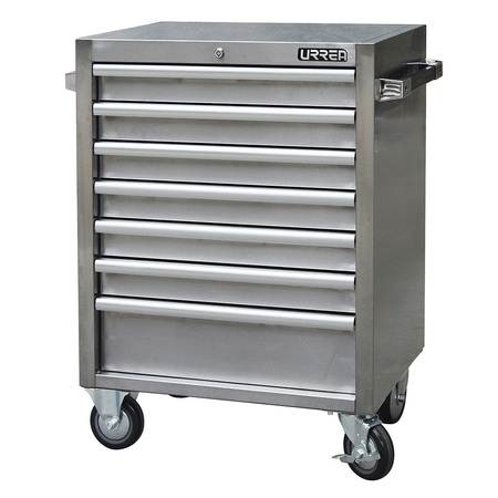 URREA Roller Cabinet, 7 Drawer, Silver, Steel, 27 in W x 30-3/4 in D x 18-1/2 in H H27M7S